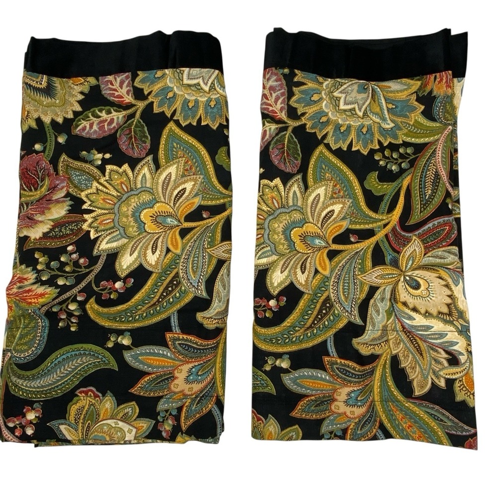 Biltmore Belk Floral Paisley Window Valances Set of 2 Black Multi‎ Cotton Blend